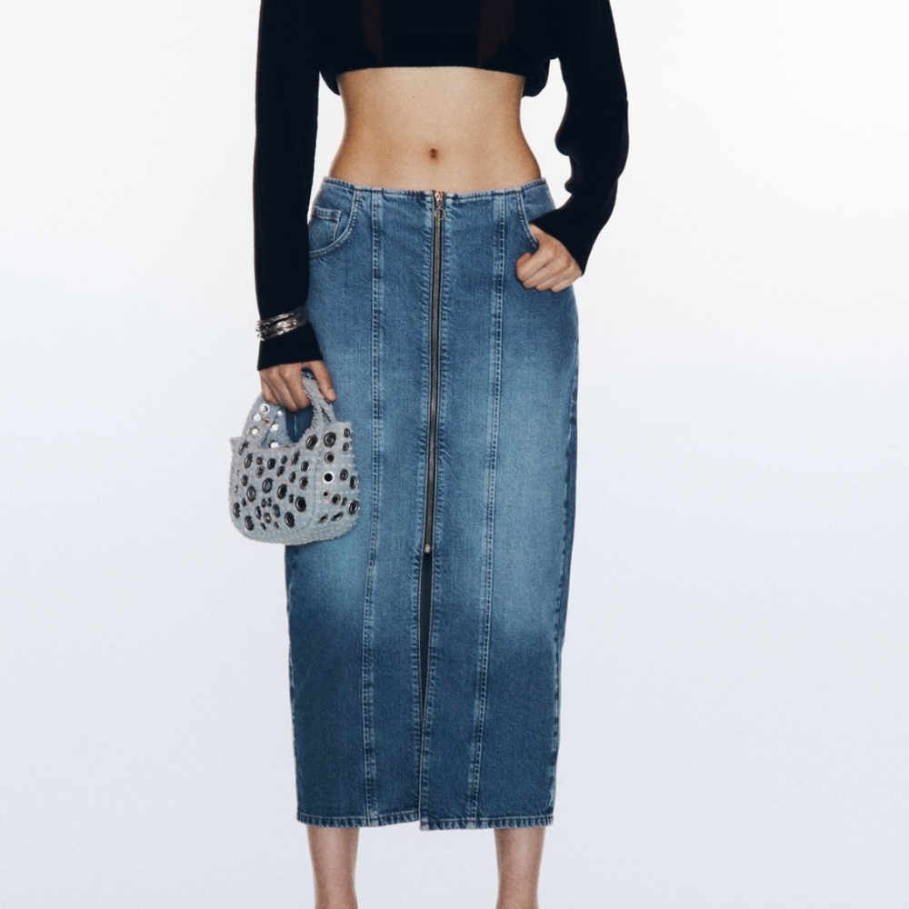 Zara Blue Denim Midi skirt- NWT